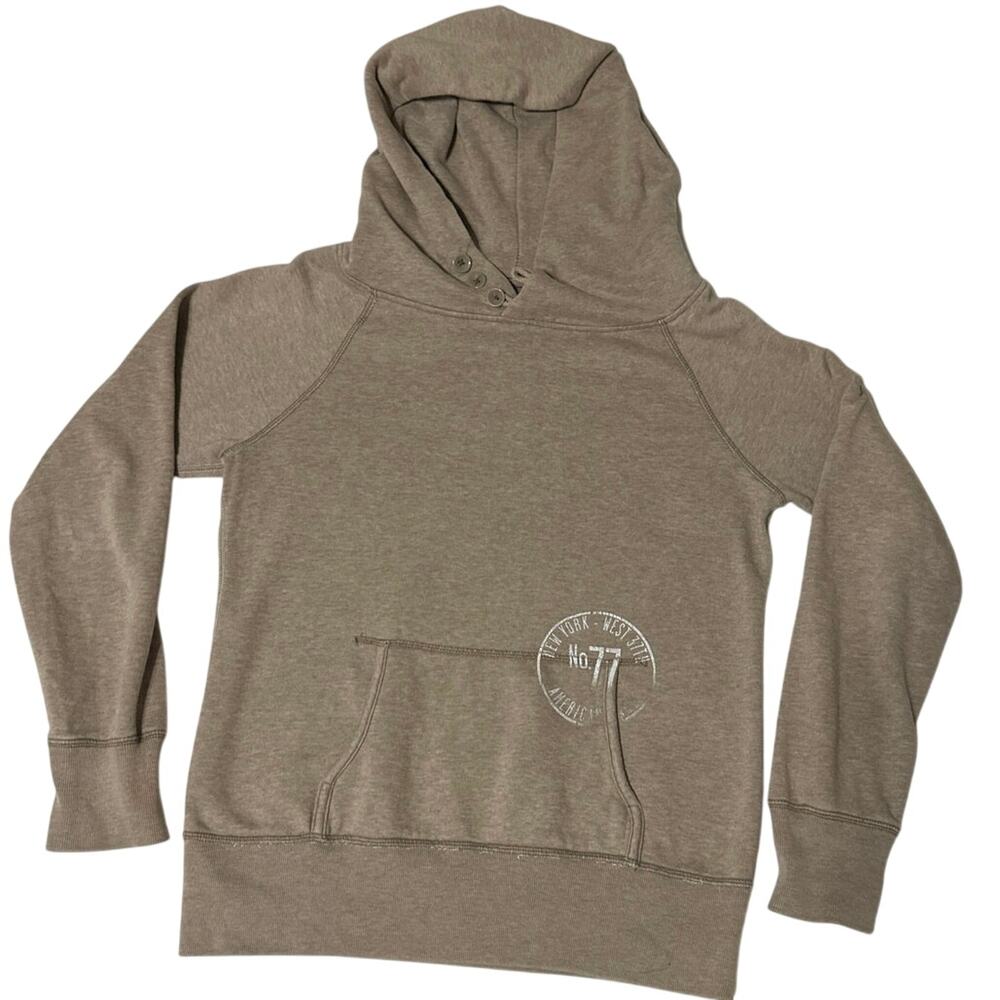 American Eagle Brown Sweatshirt Hoodie Size S Raglan Sleeves PocketButton Neck